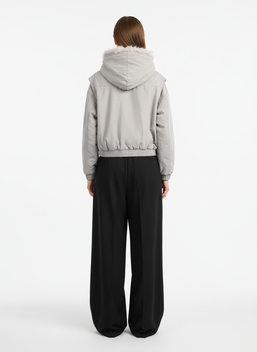 Quilted Jacket with Spliced Fur Hood