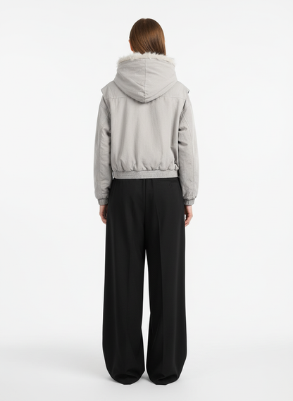 Quilted Jacket with Spliced Fur Hood