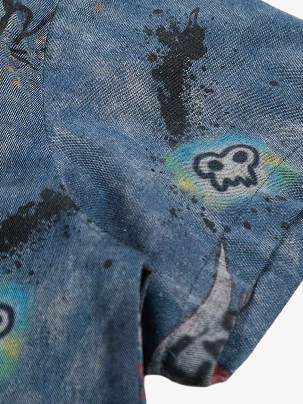Graffiti-Style Tie-Dye Denim Polo Tee