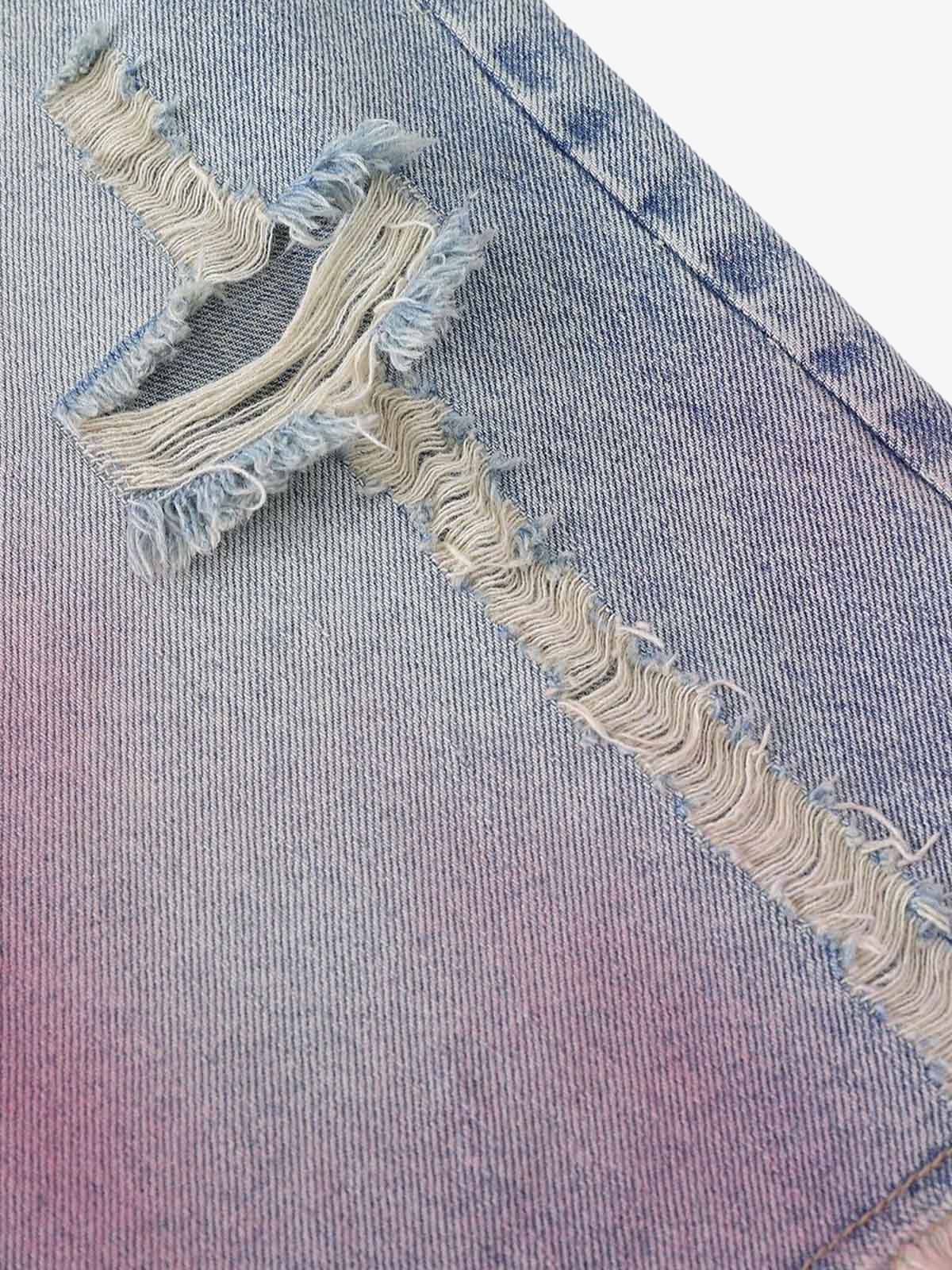 Vintage-Inspired Distressed Tie-Dye Denim Shorts