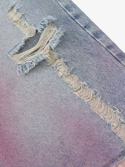 Vintage-Inspired Distressed Tie-Dye Denim Shorts