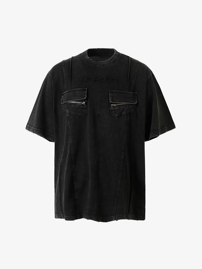 Retro Distressed Multi-Pocket Tee