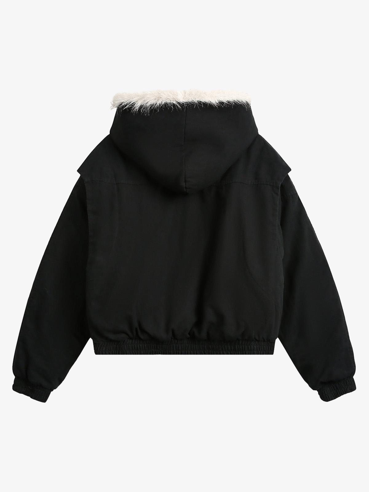 Quilted Jacket with Spliced Fur Hood