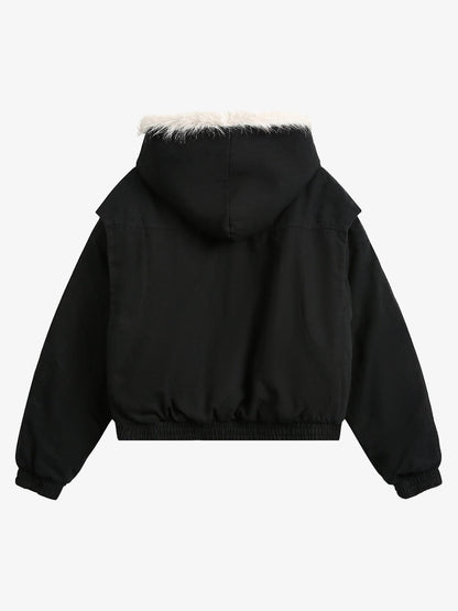 Quilted Jacket with Spliced Fur Hood
