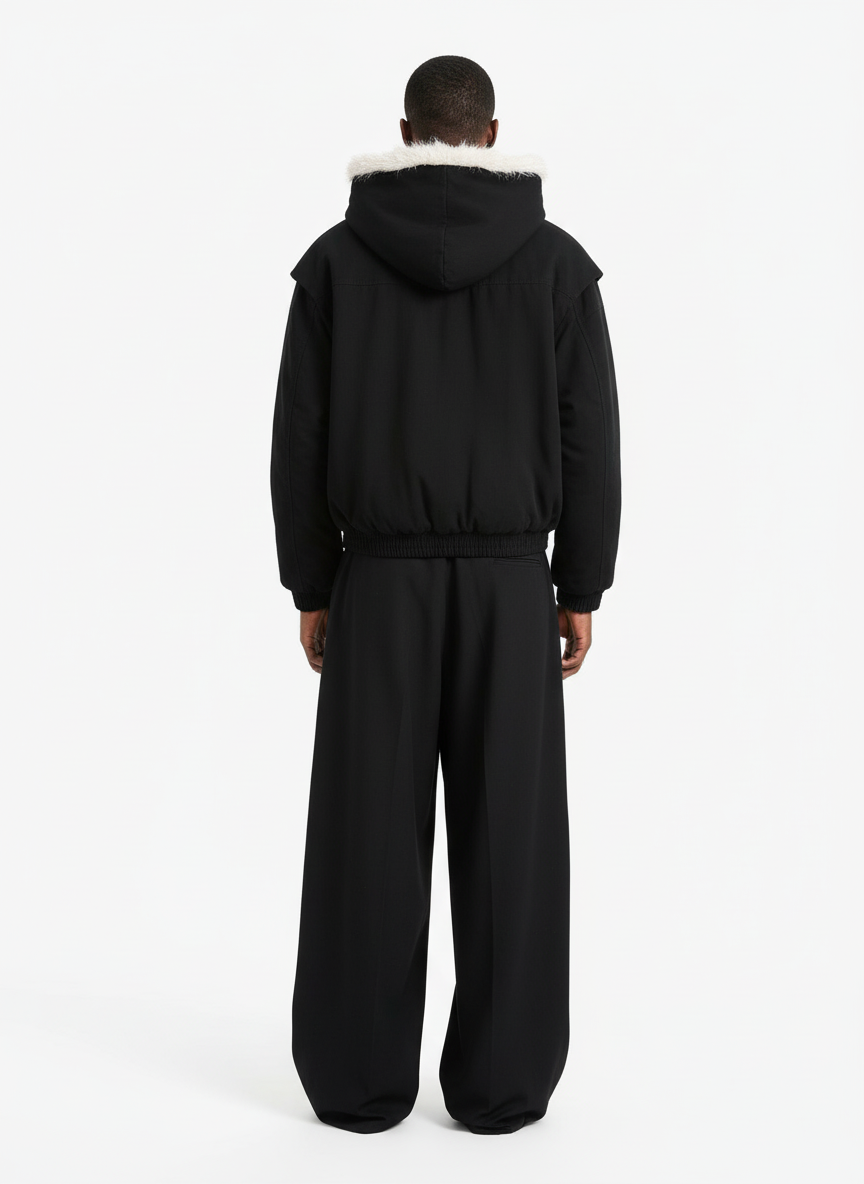 Quilted Jacket with Spliced Fur Hood
