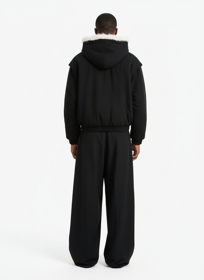 Quilted Jacket with Spliced Fur Hood