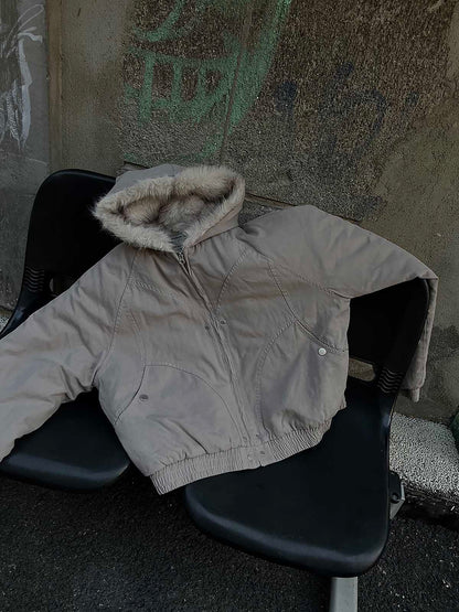 Quilted Jacket with Spliced Fur Hood