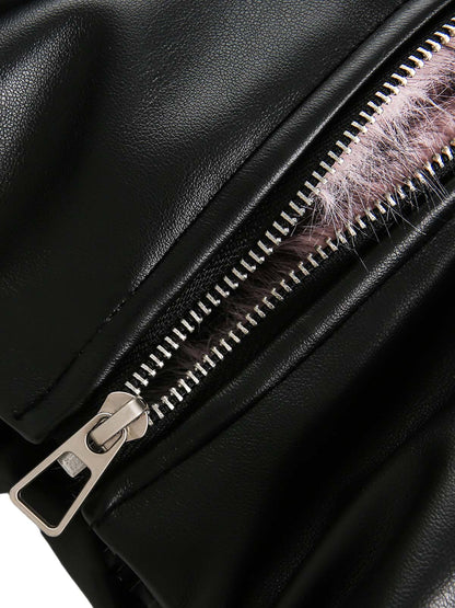 Quilted Pink Leather Jacket with Fur Hood