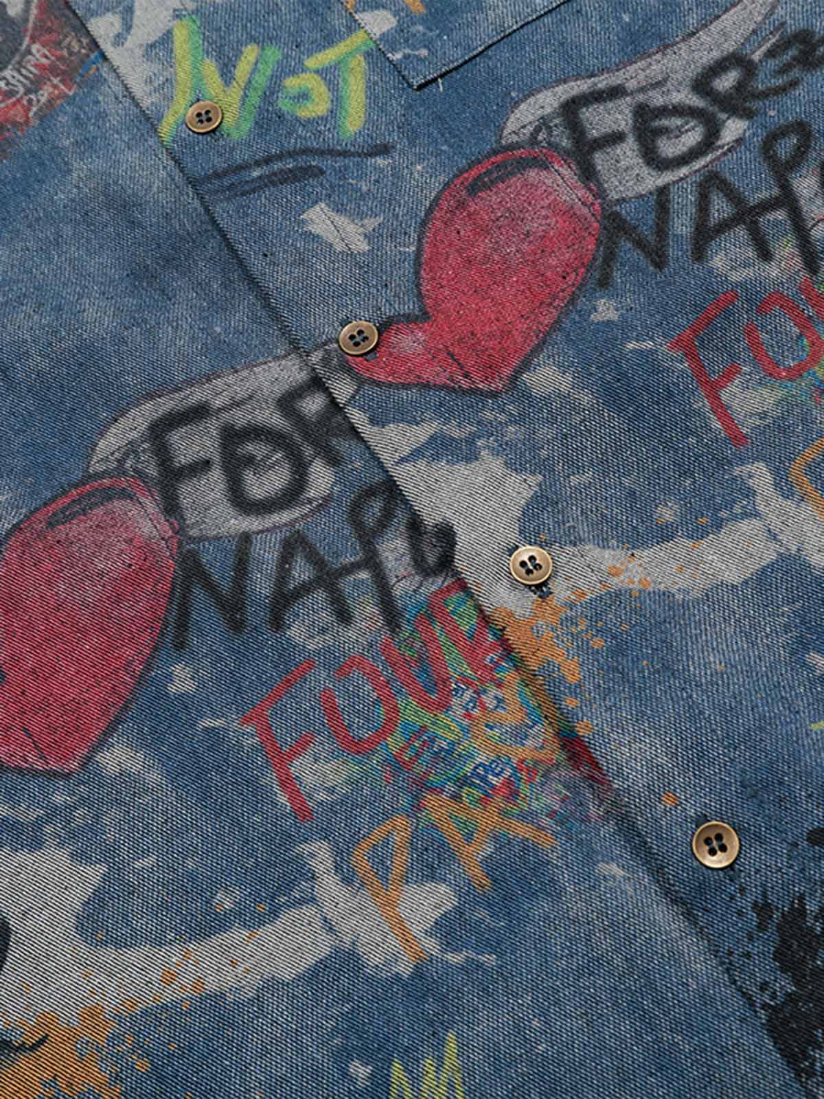 Graffiti-Style Tie-Dye Denim Polo Tee