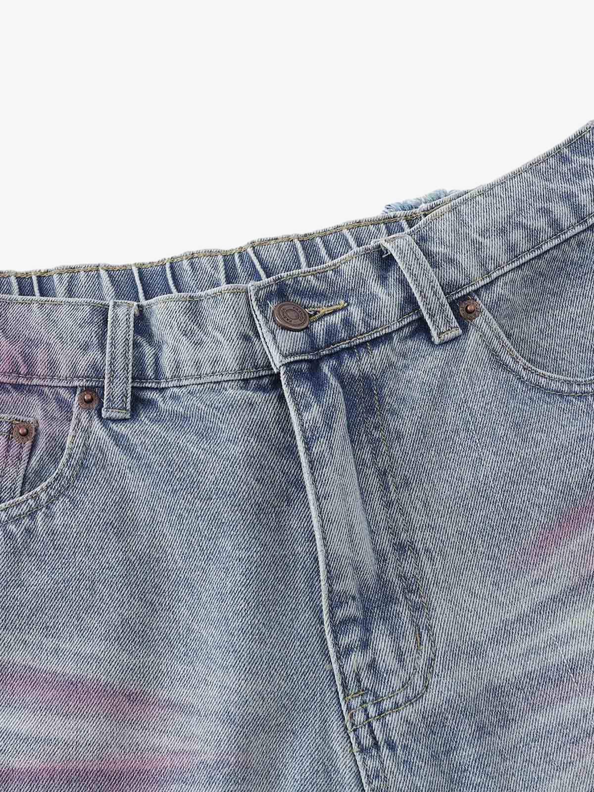 Vintage-Inspired Distressed Tie-Dye Denim Shorts