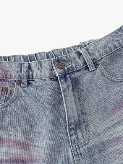 Vintage-Inspired Distressed Tie-Dye Denim Shorts