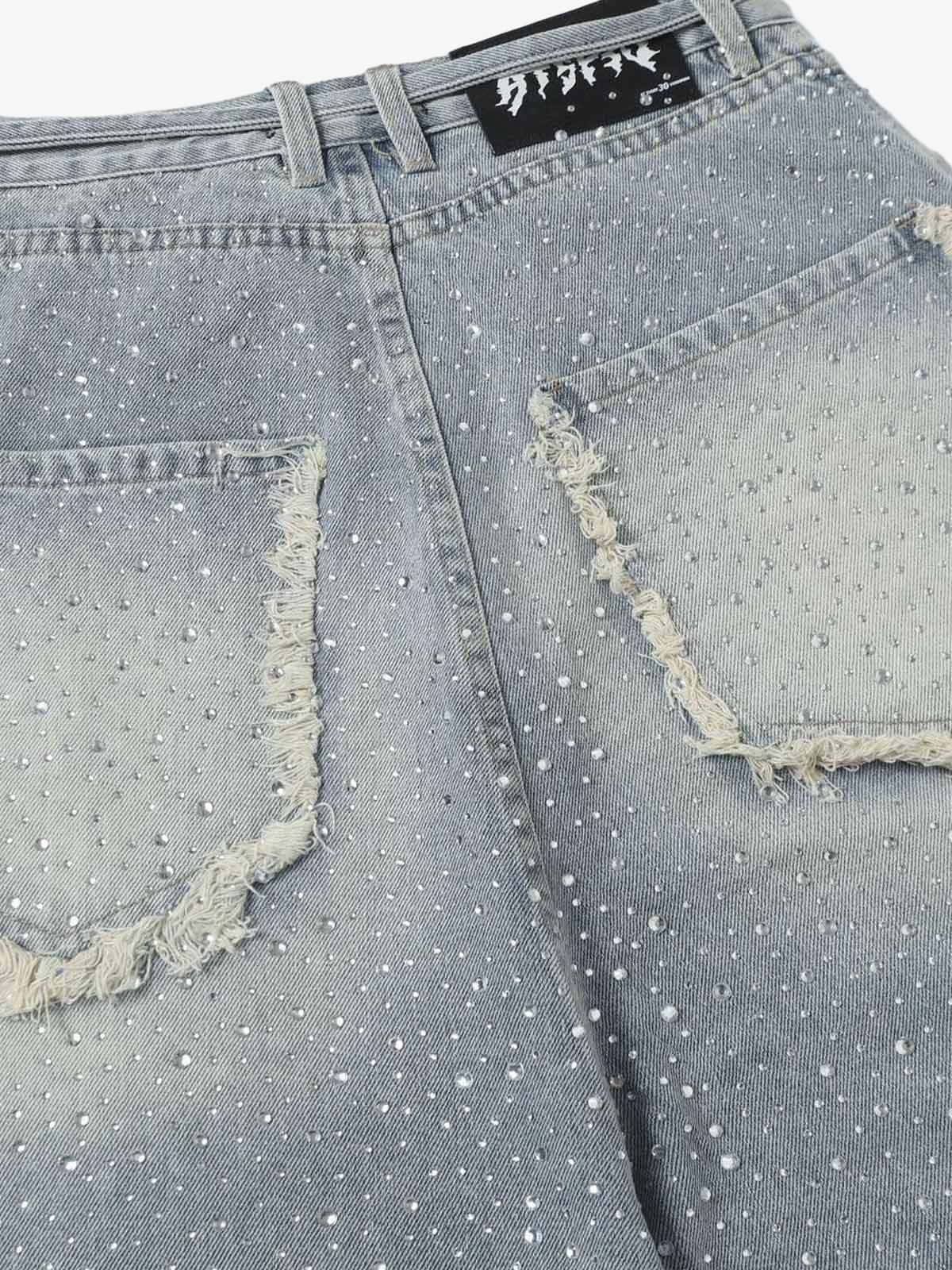 Vintage-Inspired Rhinestone Embellished Denim Jorts