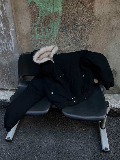 Quilted Jacket with Spliced Fur Hood