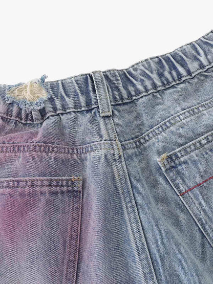 Vintage-Inspired Distressed Tie-Dye Denim Shorts