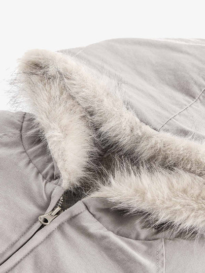 Quilted Jacket with Spliced Fur Hood