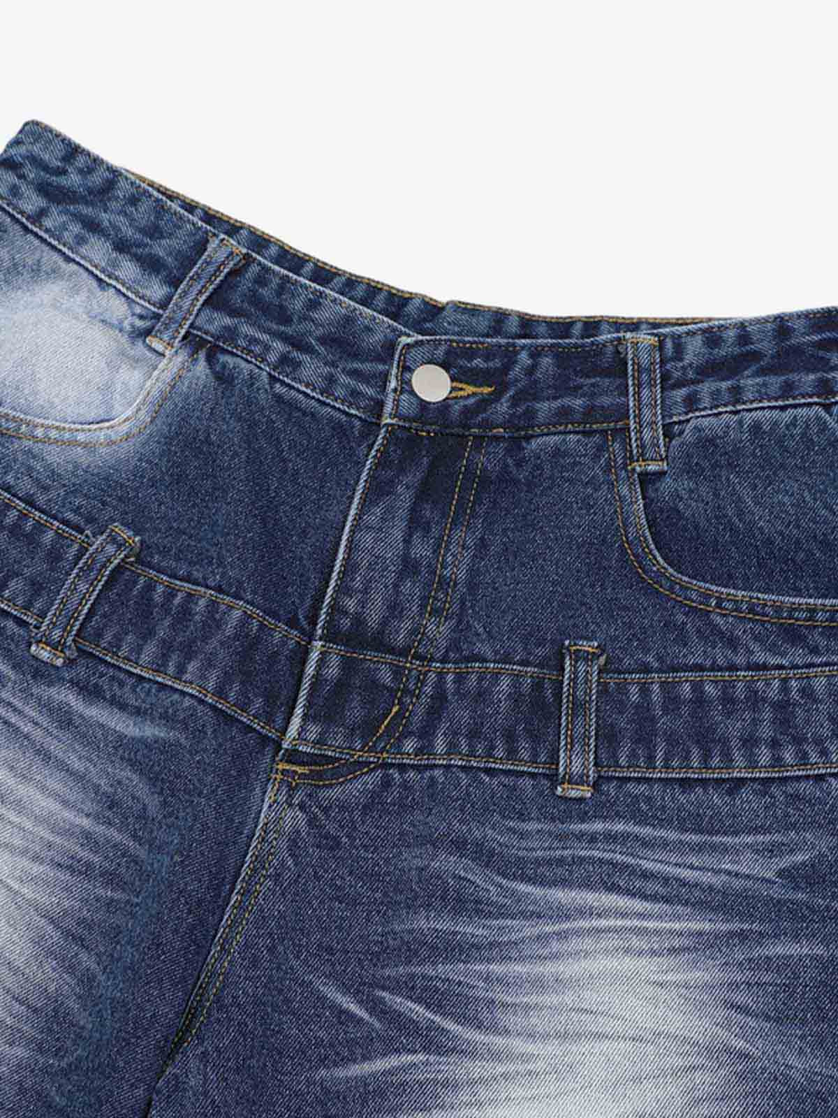 Vintage Washed Double Waistband Denim Shorts