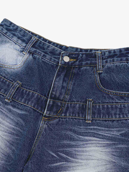 Vintage Washed Double Waistband Denim Shorts