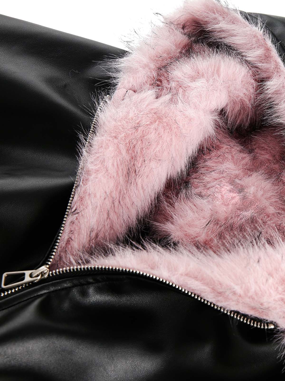 Quilted Pink Leather Jacket with Fur Hood