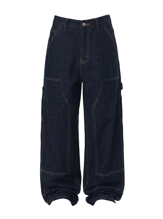 Washed Distressed Wide-Leg Denim Pants