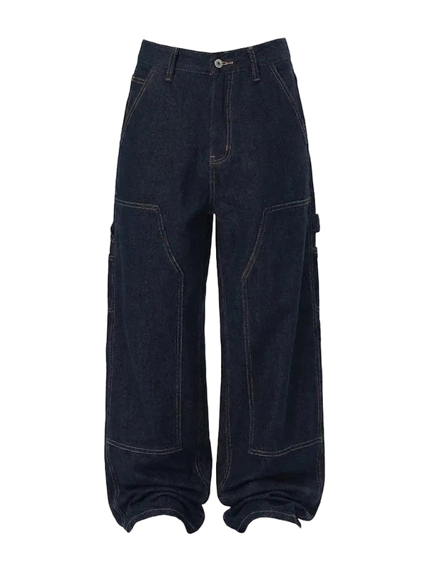 Washed Distressed Wide-Leg Denim Pants